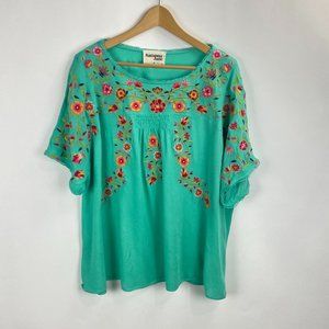 Savanna Jane Green Floral Embroidered Top